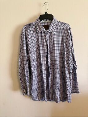 Men's Long-Sleeve Plaid Button-Up Shirt - Blue & White